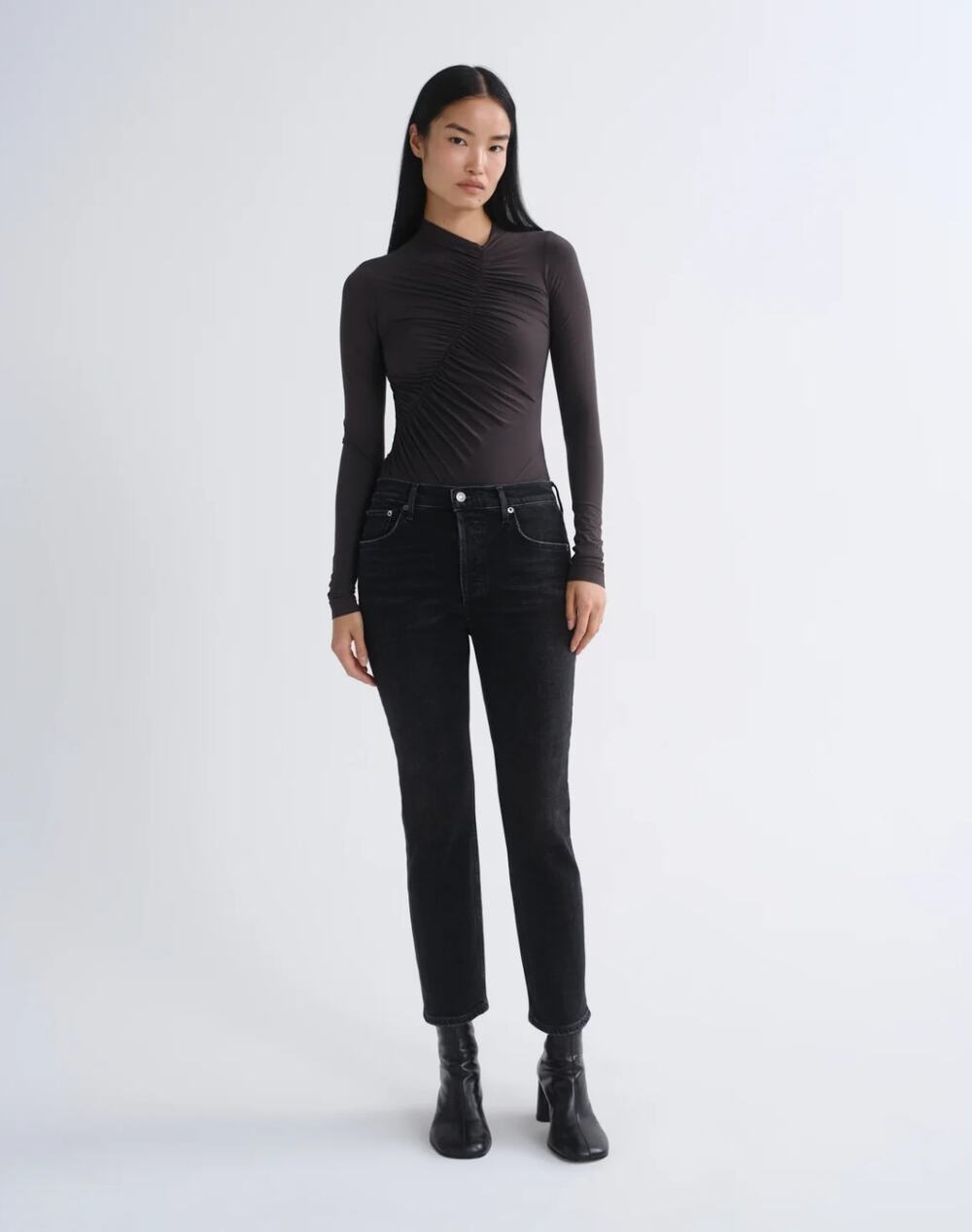 AGOLDE Riley High Rise Crop Straight Leg Stretch Black Jeans Women's Size 24